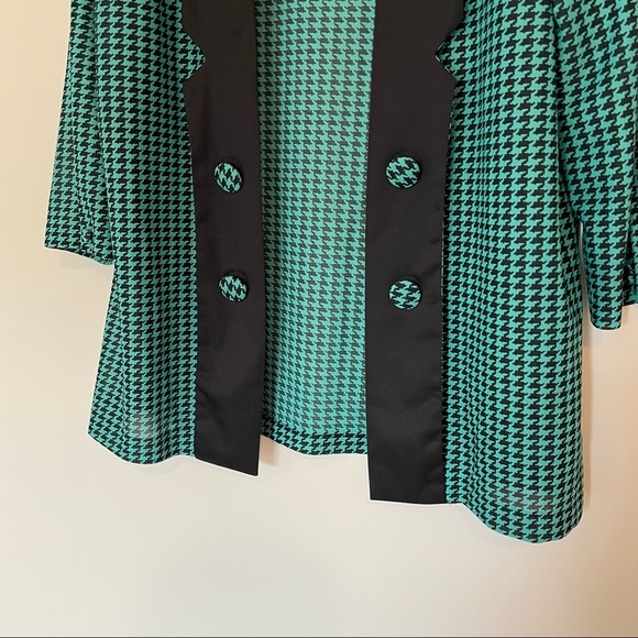 Vintage Whirlaway Teal Houndstooth Chiffon Blazer Jacket - Picture 2 of 6